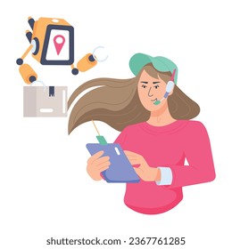 Handy flat illustration depicting robot delivery 