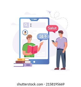 Una útil ilustración plana del traductor digital 


