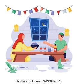 Handy flat illustration of iftar time