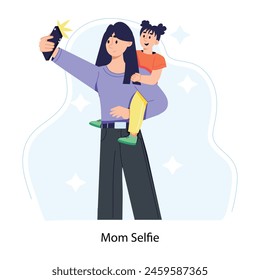 Una práctica ilustración plana de mamá selfie con el bebé 