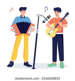 A handy flat illustration of singing concert 