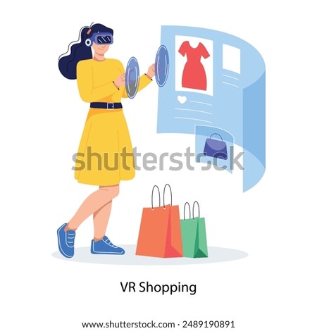 A handy flat illustration of vr shopping 