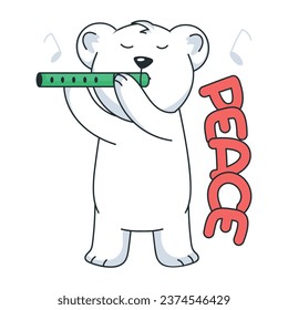 Handy flat sticker of a bear playing flute 