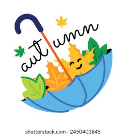 Handy flat sticker depicting autumn season 