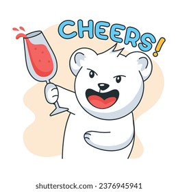 Handy flat sticker depicting wine cheers 