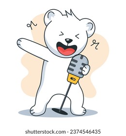 Handy flat sticker of a singing bear 