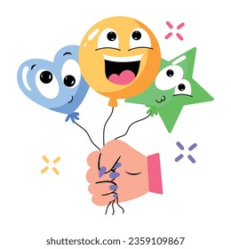 Handy flat sticker of smiley balloons 