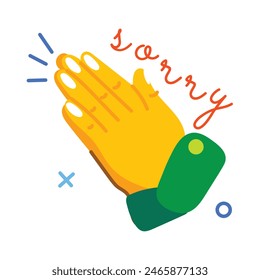 Handy flat sticker of sorry hands gesture 
