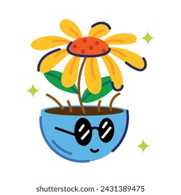 Handy flat sticker of a sunflower pot 