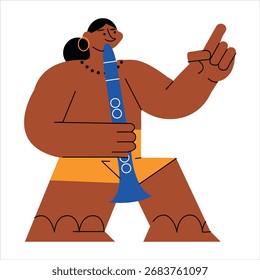 Una ilustración práctica de carácter de estilo plano del jugador de cuerno
