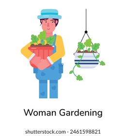 Handy flat style icon of woman gardening 