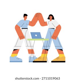 Handy flat style illustration of couple business