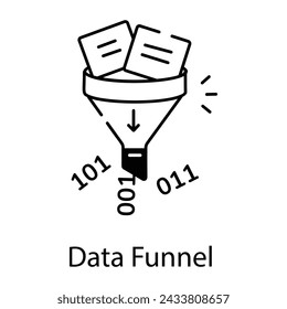 Handy glyph icon depicting a data funnel