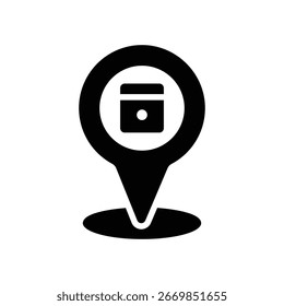Icono de glifo práctico de pin de ubicación de lavandería marcado