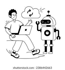 Handy glyph illustration of cloud robot 