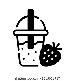 Handy glyph style icon showing strawberry milkshake glass