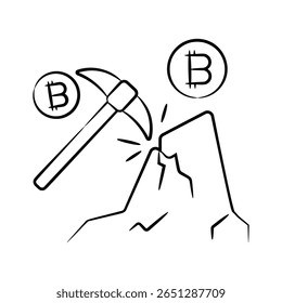 A handy hand drawn style icon of crypto mining process