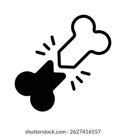 Icono práctico de hueso agrietado diseñado en estilo glifo