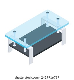 Práctico icono isométrico de una mesa de cristal