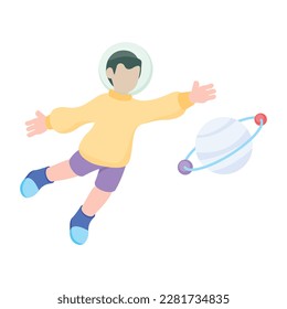 Handy isometric icon depicting space experience 