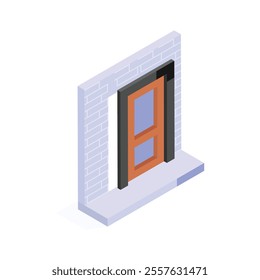 A handy isometric icon of the door ready for installation in a construction or renovation project