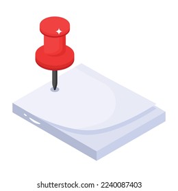 A handy isometric icon of drawing pin 