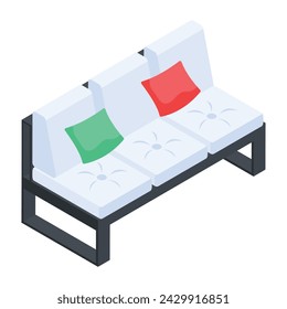 Práctico icono isométrico de un sofá de salón