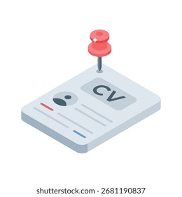 Handy isometric icon of printed CV document view