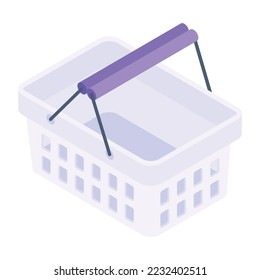A handy isometric icon of shopping basket 