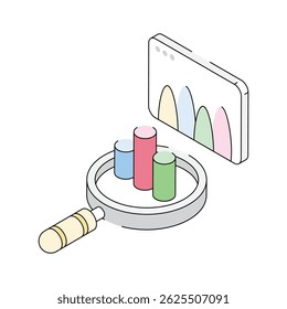 Un práctico icono isométrico que muestra el análisis de datos