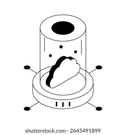 A handy isometric outline icon of cloud network