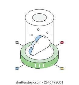 A handy isometric outline icon of cloud network