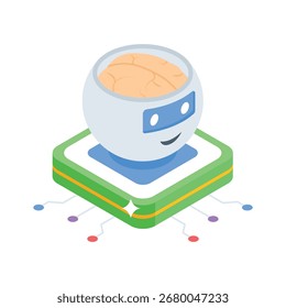 Handy isometric style icon of AI-powered bot