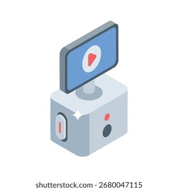 Handy isometric style icon of breaking news robot