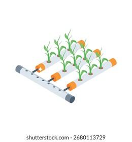 Handy isometric style icon of connected pipe hydroponics