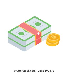 Handy isometric style icon showing salary deposit