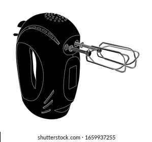 Handy kitchen mixer vector silhouette isolated on white background.