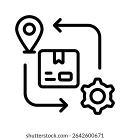 A handy line icon showing delivery management process