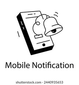 Handy linear icon depicting mobile notification 