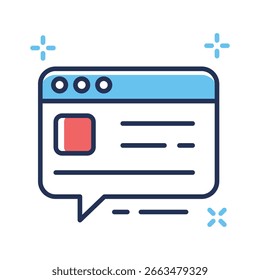 Un práctico ícono lineal de la burbuja de chat de Web en vivo