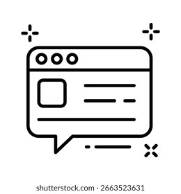 Un práctico ícono lineal de la burbuja de chat de Web en vivo