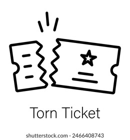 Handy linear icon of a torn ticket 