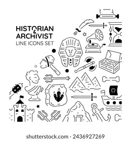 Práctico vector lineal que representa diversos tesoros de la historia y del arte archivista 