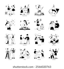 Handy Pack of 16 Party and Celebrations Glyph Illustrations 

