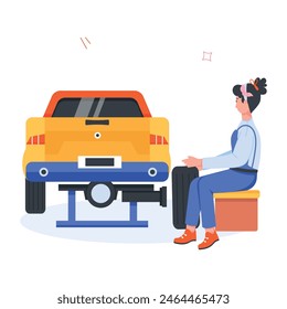 Handy Pack of Car Mechanics Flat Illustrations 

