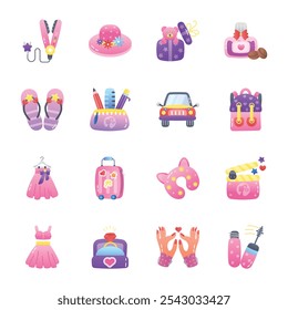 Handy Pack of Fashion and Barbie Flat Icons 

