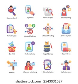 Handy Set of Digital Marketing Flat Icons 

