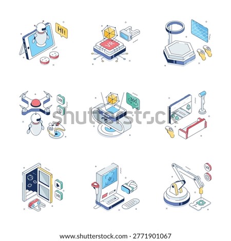 A handy set of digital technology and automation illustration in isometric style