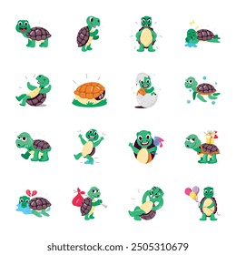 Handy Set of Flat Style Tortoise Cartoons

