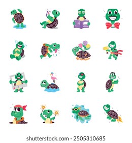 Handy Set of Flat Style Tortoise Cartoons

